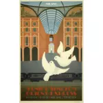 Vectorafbeeldingen van twee duiven vintage reizen poster