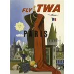 Vektor-Bild von TWA fliegen zu Paris Vintage poster