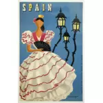 Flamenco tanssija vintage matka juliste vektori piirustus