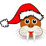 Walrus face with Santa Claus hat vector