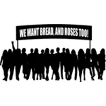 Haluamme leipää ja ruusuja liian logovektoripiirustus