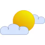 Blauwe en gele symbool voor gedeeltelijk bewolkte hemel vector illustraties