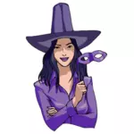 Young witch in purple vector illustration