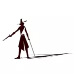 Witch hunter siluet dengan bayangan vektor klip seni