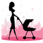 Woman With Baby Carriage Silhouette