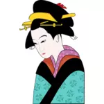 امرأة يابانية في صورة متجه الكيمونو الأزرق