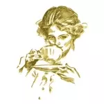 Woman drinking vintage illustration