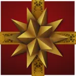 Joululahjalaatikko koristeellisilla kultaisen tähden vektori clipart-kuvalla