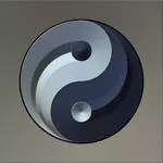 Gráficos vectoriales de ying yang firman en gradual de color plata y azul