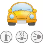 Keltainen auto symbolisilla merkeillä