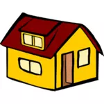 Vector afbeelding van geel vrijstaand huis met een rode dak