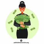 Businesswoman hugging cash