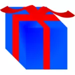 Coffret cadeau bleu enveloppé avec le ruban rouge image clipart vectoriel