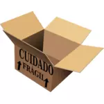Image vectorielle d'une boîte en carton ouverte avec cuidado fragil signe