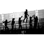 People climbing over the fence vector illustration