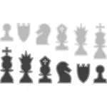 Vektor Klipart set černé a bílé šachové figurky