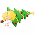 クリスマス ツリーを運ぶ天使ベクトル クリップ アート