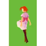 赤い髪のアニメ キャラクターのベクトル描画
