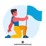 Athlete with a blue flag