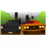 Vector clip art of colorful cartoon cars running on the street
