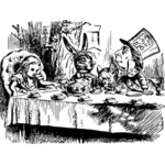 Vector graphics of tea party scene from Alice in Wonderland