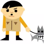 Graphiques de vecteur de dessin animé d'un homme avec un chien