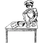 Vektorikuva naisesta valmistamassa kakkua