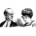 Vector drawing of balding man and cute woman