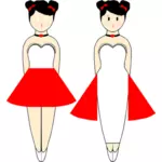 Imagine vectorială de balerine în rochii roşu