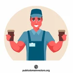 Barista with two hot coffees