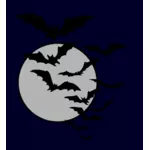 Vektortegning av Halloween flaggermus flyr med månen i bakgrunnen.