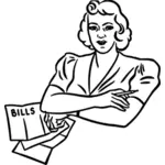 Retro bills lady vector graphics