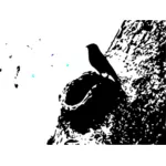 رسم الطائر الأزرق يقف على عش تجويف
