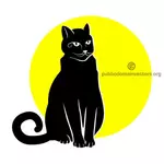 Musta kissa keltaisella taustalla