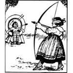 Imagem vetorial de mulher com os olhos vendados, usando um arco e uma flecha