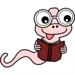 Cartoon worm holding book