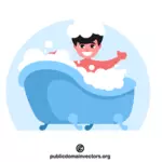 Boy takes a bath