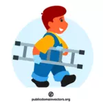 Boy carrying a ladder