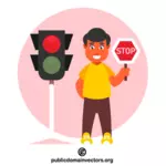 Boy with a stop sign
