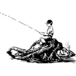 Boy fishing vector drawing