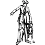 Vektor-Illustration eines jungen in einem Anzug mit einem Hund