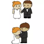 Vectorillustratie van twee scènes van cartoon bruid en bruidegom
