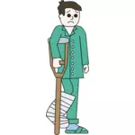 Smutný muž s zlomená noha vektorové ilustrace