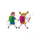 Girl and boy walking to school vector illustration