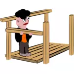 Illustrazione vettoriale di uomo la costruzione di un telaio di legno