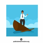 Businesswoman standing in a sinking boat
