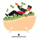 Businessman bathing in money