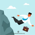 Businessman falling off a cliff