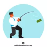 Businessman fishing dollars