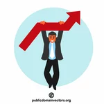 Businessman hanging on an arrow